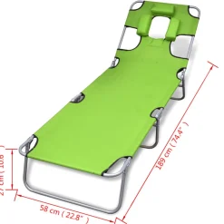 MAISON EXCLUSIVE - Chaise longue avec coussin de tête acier enduit de poudre vert