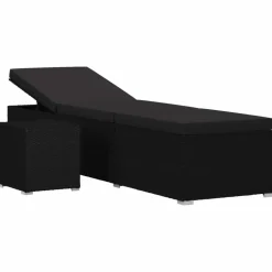 MAISON EXCLUSIVE - Chaise longue avec coussin et table à thé résine tressée noir