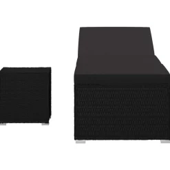 MAISON EXCLUSIVE - Chaise longue avec coussin et table à thé résine tressée noir