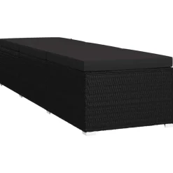 MAISON EXCLUSIVE - Chaise longue avec coussin et table à thé résine tressée noir