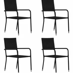 MAISON EXCLUSIVE - Chaise à dîner de jardin empilable lot de 4 noir résine tressée