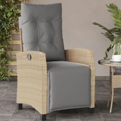 MAISON EXCLUSIVE - Chaise inclinable de jardin et repose-pied mélange beige rotin