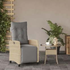 MAISON EXCLUSIVE - Chaise inclinable de jardin et repose-pied mélange beige rotin