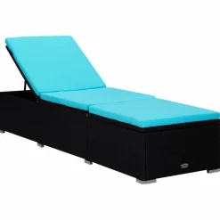 MAISON EXCLUSIVE - Chaise longue avec coussin et table à thé résine tressée bleu