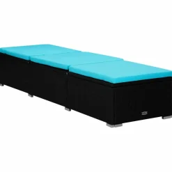 MAISON EXCLUSIVE - Chaise longue avec coussin et table à thé résine tressée bleu