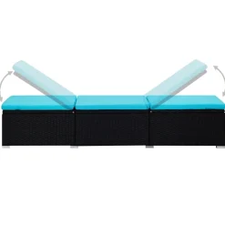 MAISON EXCLUSIVE - Chaise longue avec coussin et table à thé résine tressée bleu