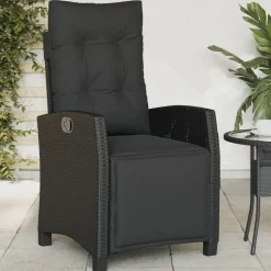 MAISON EXCLUSIVE - Chaise inclinable de jardin et repose-pied noir résine tressée