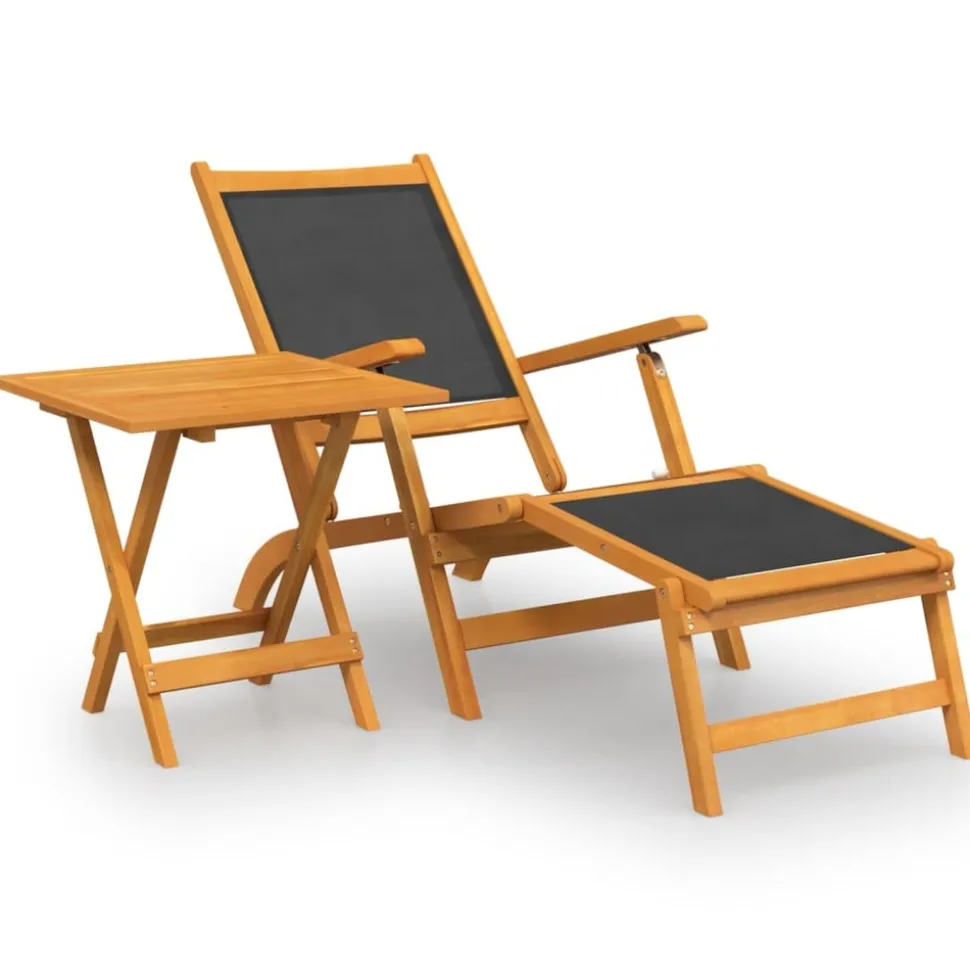 MAISON EXCLUSIVE - Chaise longue d'extérieur avec table acacia massif et textilène