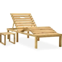 MAISON EXCLUSIVE - Chaise longue de jardin avec table et coussin pin imprégné
