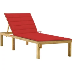 MAISON EXCLUSIVE - Chaise longue avec coussin rouge bois de pin imprégné