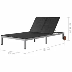 MAISON EXCLUSIVE - Chaise longue double avec roues résine tressée noir