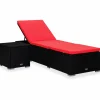MAISON EXCLUSIVE - Chaise longue avec coussin et table à thé résine tressée rouge