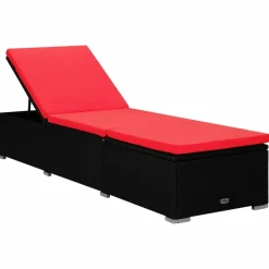 MAISON EXCLUSIVE - Chaise longue avec coussin et table à thé résine tressée rouge