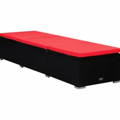 MAISON EXCLUSIVE - Chaise longue avec coussin et table à thé résine tressée rouge