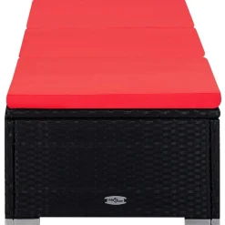 MAISON EXCLUSIVE - Chaise longue avec coussin et table à thé résine tressée rouge