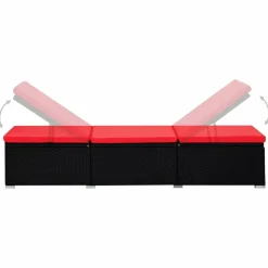 MAISON EXCLUSIVE - Chaise longue avec coussin et table à thé résine tressée rouge