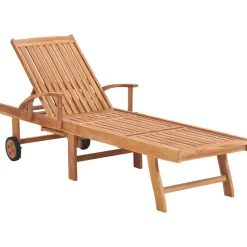 MAISON EXCLUSIVE - Chaise longue avec coussin à carreaux rouge bois de teck solide