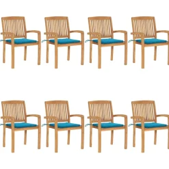 MAISON EXCLUSIVE - Chaises de jardin empilables avec coussins lot de 8 teck solide