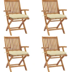 MAISON EXCLUSIVE - Chaises pliables de jardin avec coussins lot de 4 teck solide