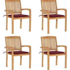 MAISON EXCLUSIVE - Chaises de jardin empilables avec coussins lot de 4 teck solide