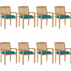 MAISON EXCLUSIVE - Chaises de jardin empilables avec coussins lot de 8 teck solide