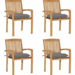 MAISON EXCLUSIVE - Chaises de jardin empilables avec coussins lot de 4 teck solide