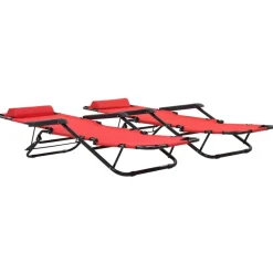 MAISON EXCLUSIVE - Chaises longues pliables 2 pcs avec repose-pied acier rouge