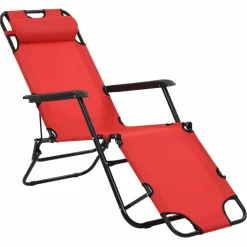 MAISON EXCLUSIVE - Chaises longues pliables 2 pcs avec repose-pied acier rouge