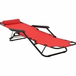 MAISON EXCLUSIVE - Chaises longues pliables 2 pcs avec repose-pied acier rouge