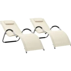 MAISON EXCLUSIVE - Chaises longues textilène lot de 2 crème et gris