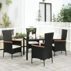 MAISON EXCLUSIVE - Chaises de jardin lot de 4 avec coussins résine tressée noir