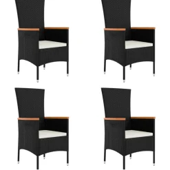 MAISON EXCLUSIVE - Chaises de jardin lot de 4 avec coussins résine tressée noir