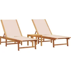 MAISON EXCLUSIVE - Chaises longues lot de 2 table crème bois d'acacia et textilène