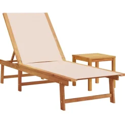 MAISON EXCLUSIVE - Chaises longues lot de 2 table crème bois d'acacia et textilène