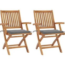 MAISON EXCLUSIVE - Chaises de jardin lot de 2 et coussins gris bois de teck massif
