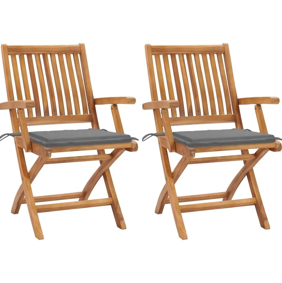 MAISON EXCLUSIVE - Chaises de jardin lot de 2 et coussins gris bois de teck massif
