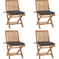 MAISON EXCLUSIVE - Chaises pliables de jardin avec coussins lot de 4 teck solide