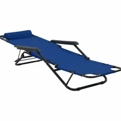 MAISON EXCLUSIVE - Chaises longues pliables 2 pcs avec repose-pied acier bleu