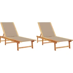 MAISON EXCLUSIVE - Chaises longues lot de 2 taupe bois acacia solide et textilène