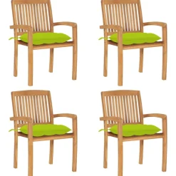 MAISON EXCLUSIVE - Chaises de jardin empilables avec coussins lot de 4 teck solide