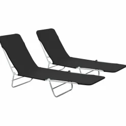 MAISON EXCLUSIVE - Chaises longues pliables lot de 2 acier et tissu noir