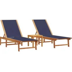 MAISON EXCLUSIVE - Chaises longues lot de 2 table bleu bois d'acacia et textilène