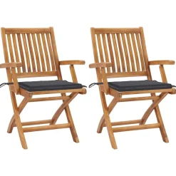 MAISON EXCLUSIVE - Chaises de jardin lot de 2 et coussins anthracite bois de teck