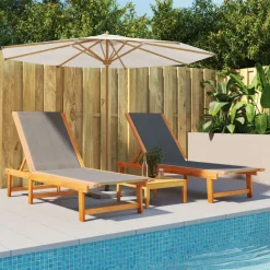 MAISON EXCLUSIVE - Chaises longues lot de 2 noir bois d'acacia solide et textilène