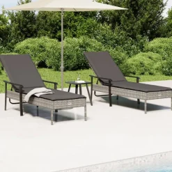 MAISON EXCLUSIVE - Chaises longues lot de 2 avec table et coussins gris poly rotin