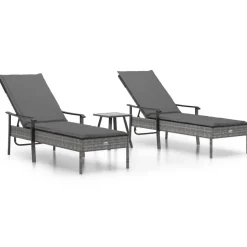 MAISON EXCLUSIVE - Chaises longues lot de 2 avec table et coussins gris poly rotin