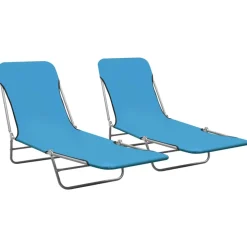 MAISON EXCLUSIVE - Chaises longues pliables lot de 2 acier et tissu bleu