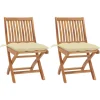 MAISON EXCLUSIVE - Chaises de jardin lot de 2 et coussins blanc crème teck massif