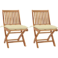 MAISON EXCLUSIVE - Chaises de jardin lot de 2 et coussins blanc crème teck massif
