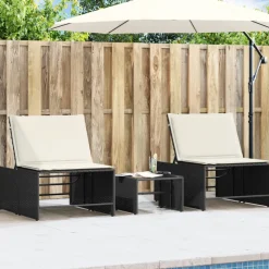 MAISON EXCLUSIVE - Chaises longues modulaires 2 pièces avec table en résine tressée noire